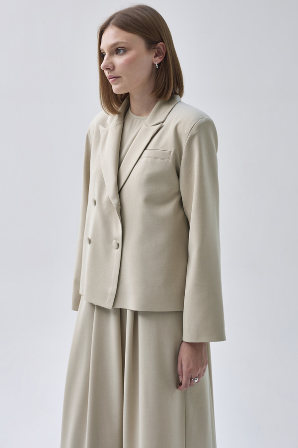 Double Breasted Short Blazer Jacket Stone - 5