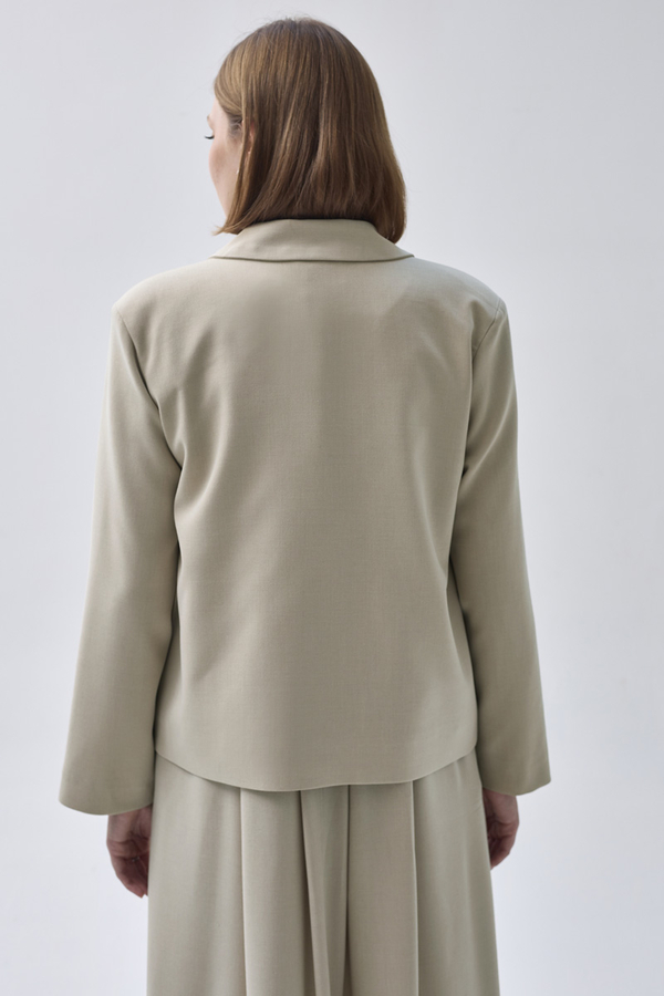 Double Breasted Short Blazer Jacket Stone - 7