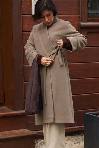 Double Breasted Wrap Coat Mink - 9