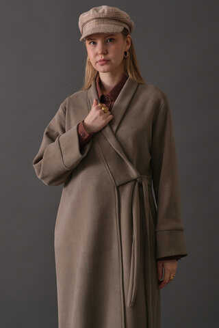 Double Breasted Wrap Coat Mink - 2