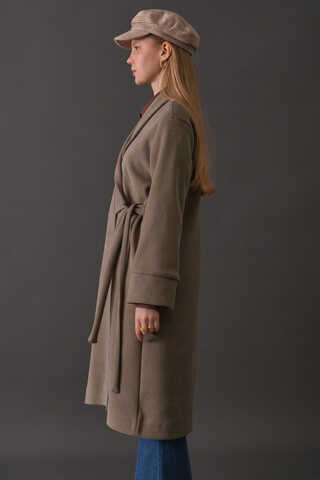 Double Breasted Wrap Coat Mink - 6