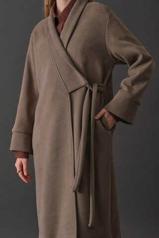 Double Breasted Wrap Coat Mink - 4