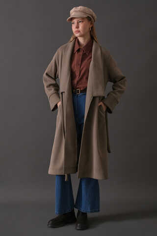 Double Breasted Wrap Coat Mink - 1
