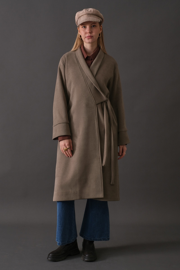 Double Breasted Wrap Coat Mink - 3