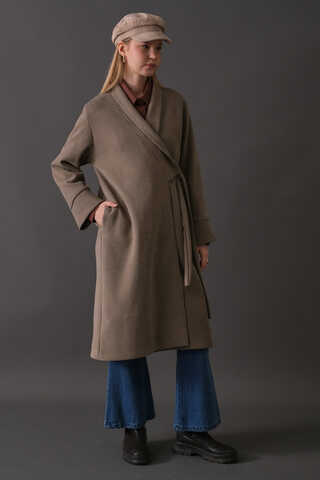 Double Breasted Wrap Coat Mink - 7