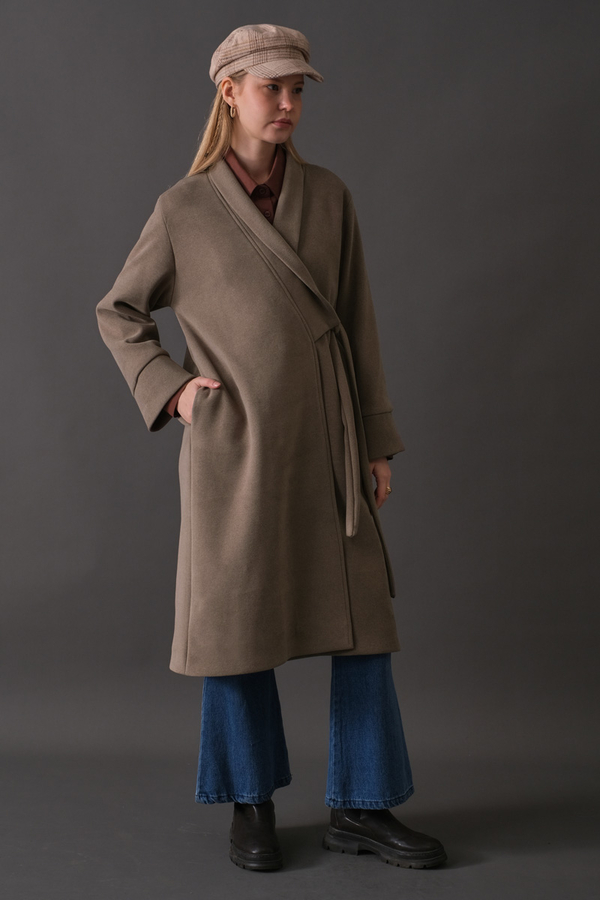 Double Breasted Wrap Coat Mink - 7