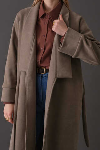 Double Breasted Wrap Coat Mink - 12