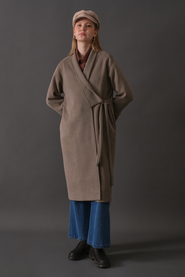 Double Breasted Wrap Coat Mink - 13