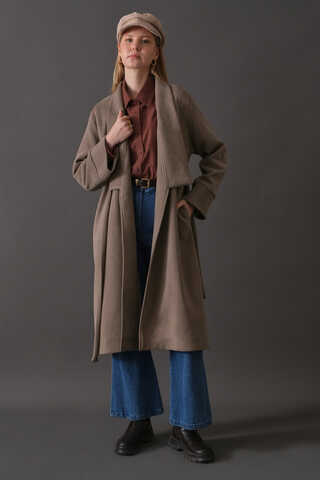 Double Breasted Wrap Coat Mink - 15