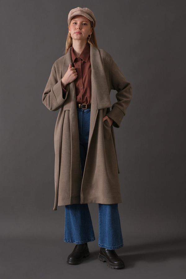 Double Breasted Wrap Coat Mink - 15