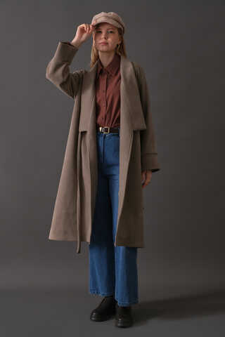 Double Breasted Wrap Coat Mink - 16