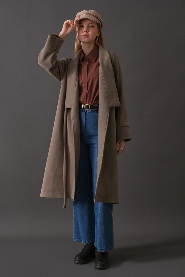 Double Breasted Wrap Coat Mink - 16