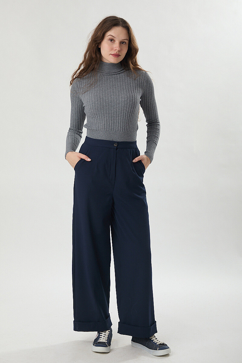 Double Paça Poliviskon Pantolon Lacivert