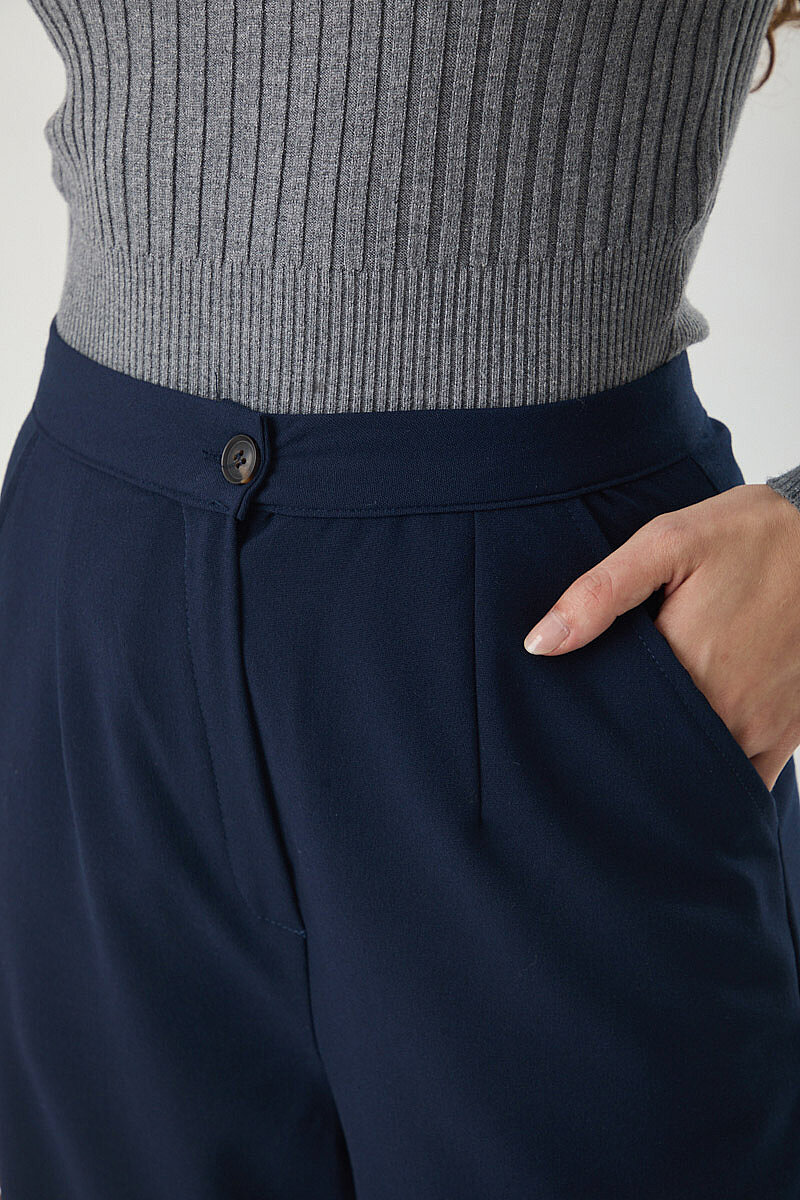 Double Paça Poliviskon Pantolon Lacivert - 3