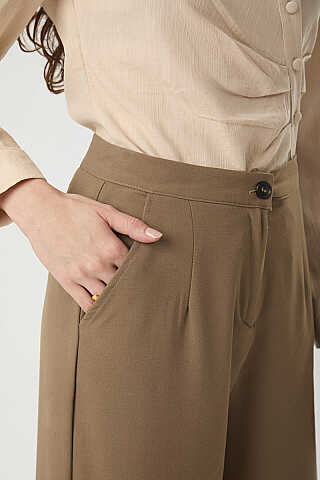 Double Paça Poliviskon Pantolon Vizon - 4