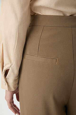 Double Paça Poliviskon Pantolon Vizon - 5