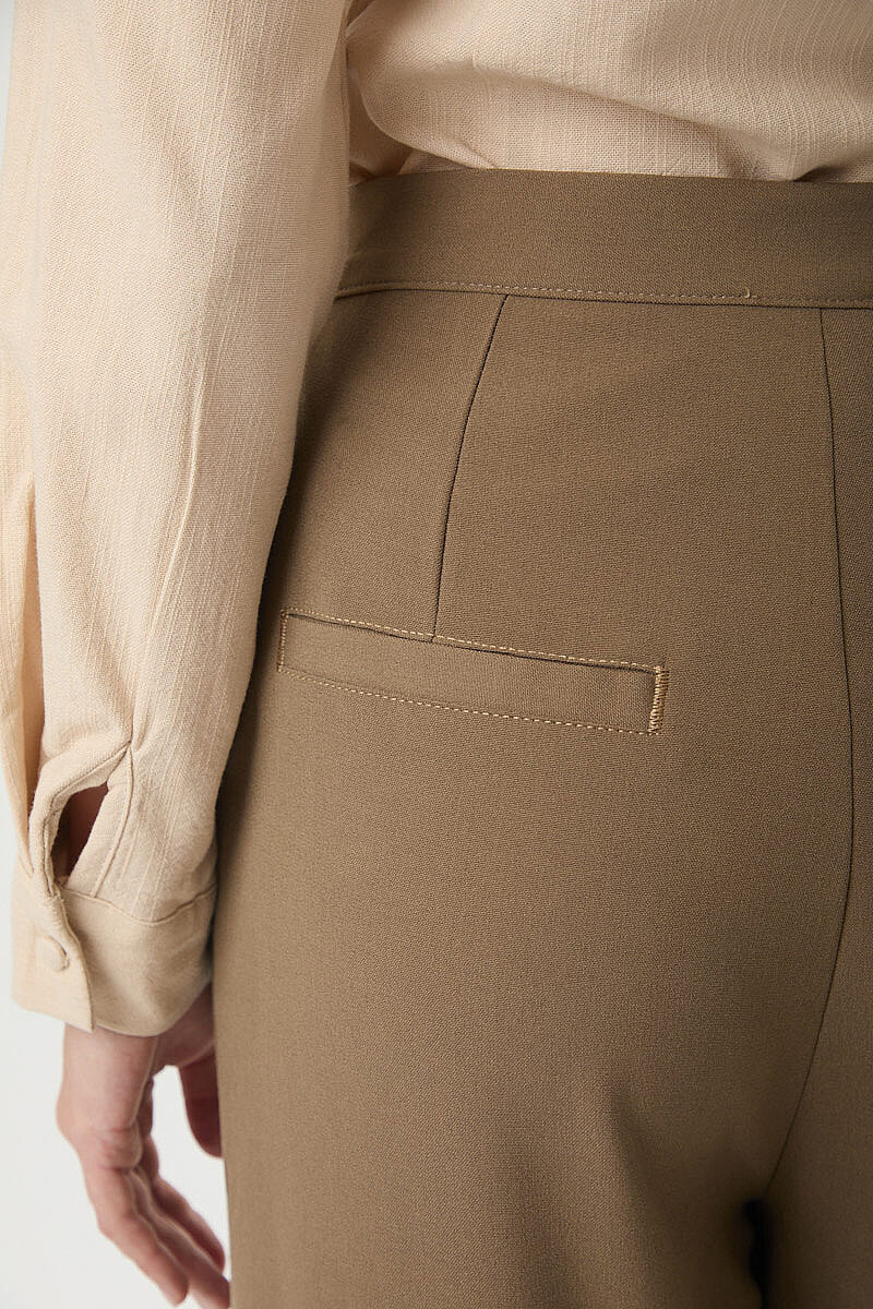 Double Paça Poliviskon Pantolon Vizon - 5