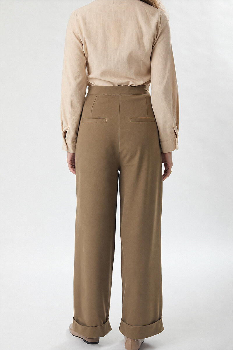 Double Paça Poliviskon Pantolon Vizon - 6