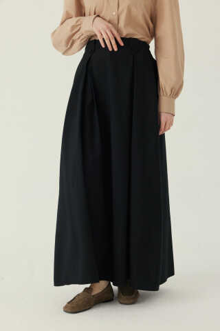 Double Pleated Tencel Skirt Black - 4