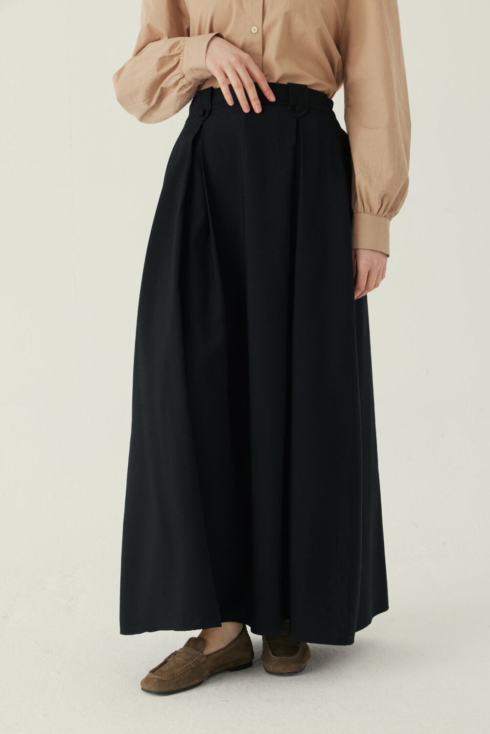 Double Pleated Tencel Skirt Black - 4