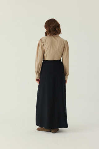 Double Pleated Tencel Skirt Black - 3