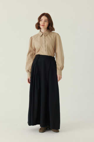 Double Pleated Tencel Skirt Black - 1