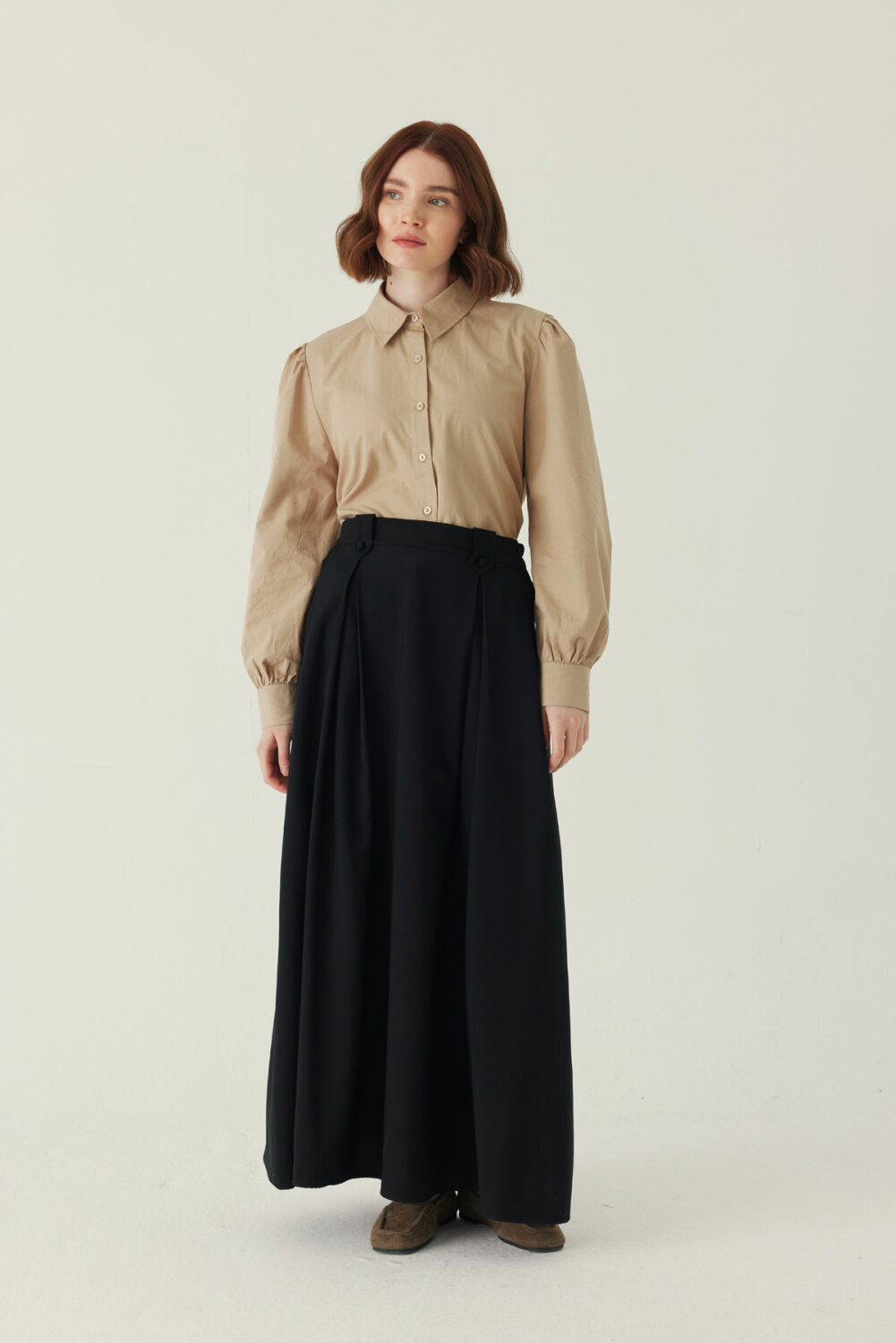 Double Pleated Tencel Skirt Black