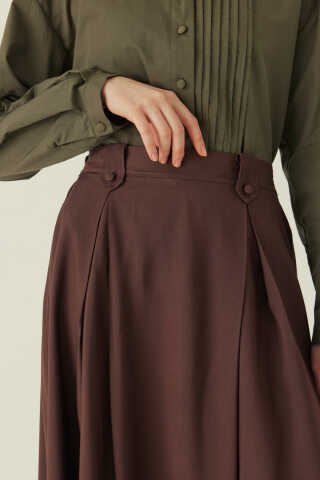 Double Pleated Tencel Skirt Brown - 2