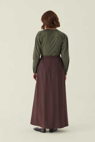 Double Pleated Tencel Skirt Brown - 3