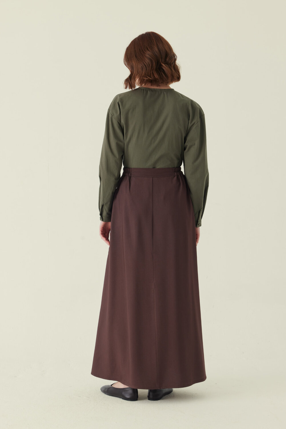Double Pleated Tencel Skirt Brown - 3