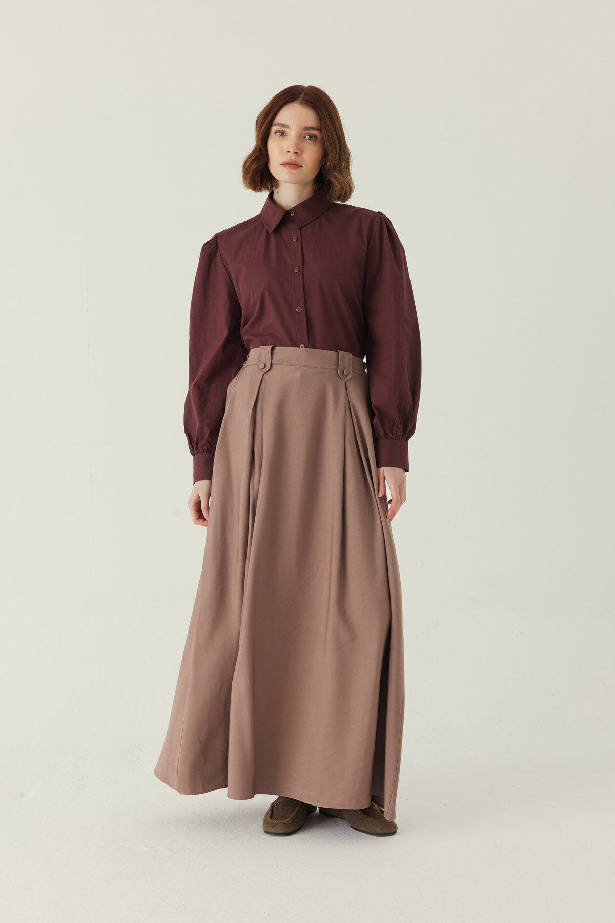 Double Pleated Tencel Skirt Mink