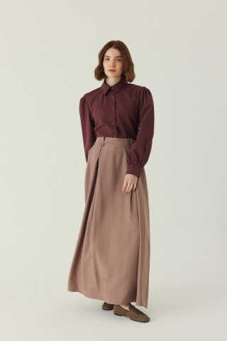 Double Pleated Tencel Skirt Mink - 4