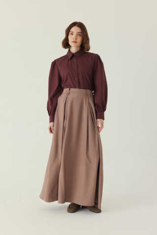 Double Pleated Tencel Skirt Mink - 1