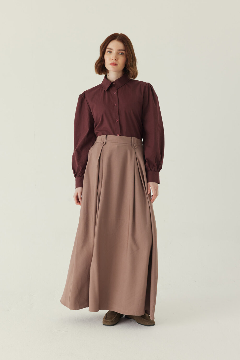 Double Pleated Tencel Skirt Mink