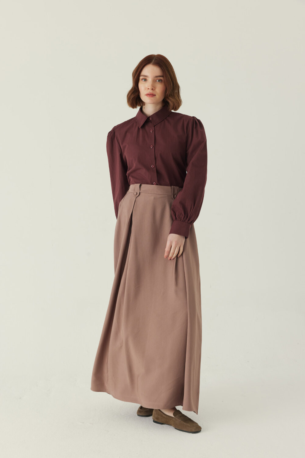 Double Pleated Tencel Skirt Mink - 4