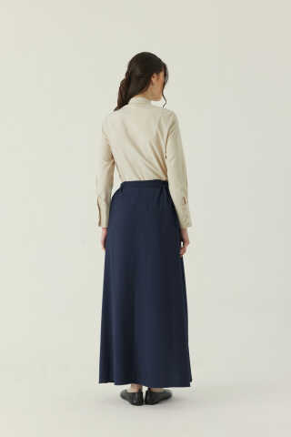 Double Pleated Tencel Skirt Navy - 2