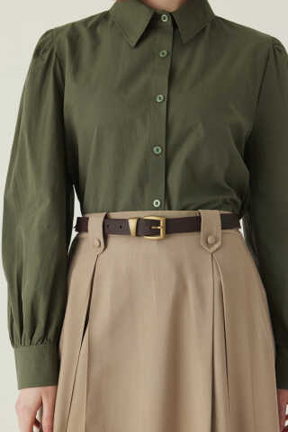 Double-Pleated Tencel Skirt – Soft Khaki - 5