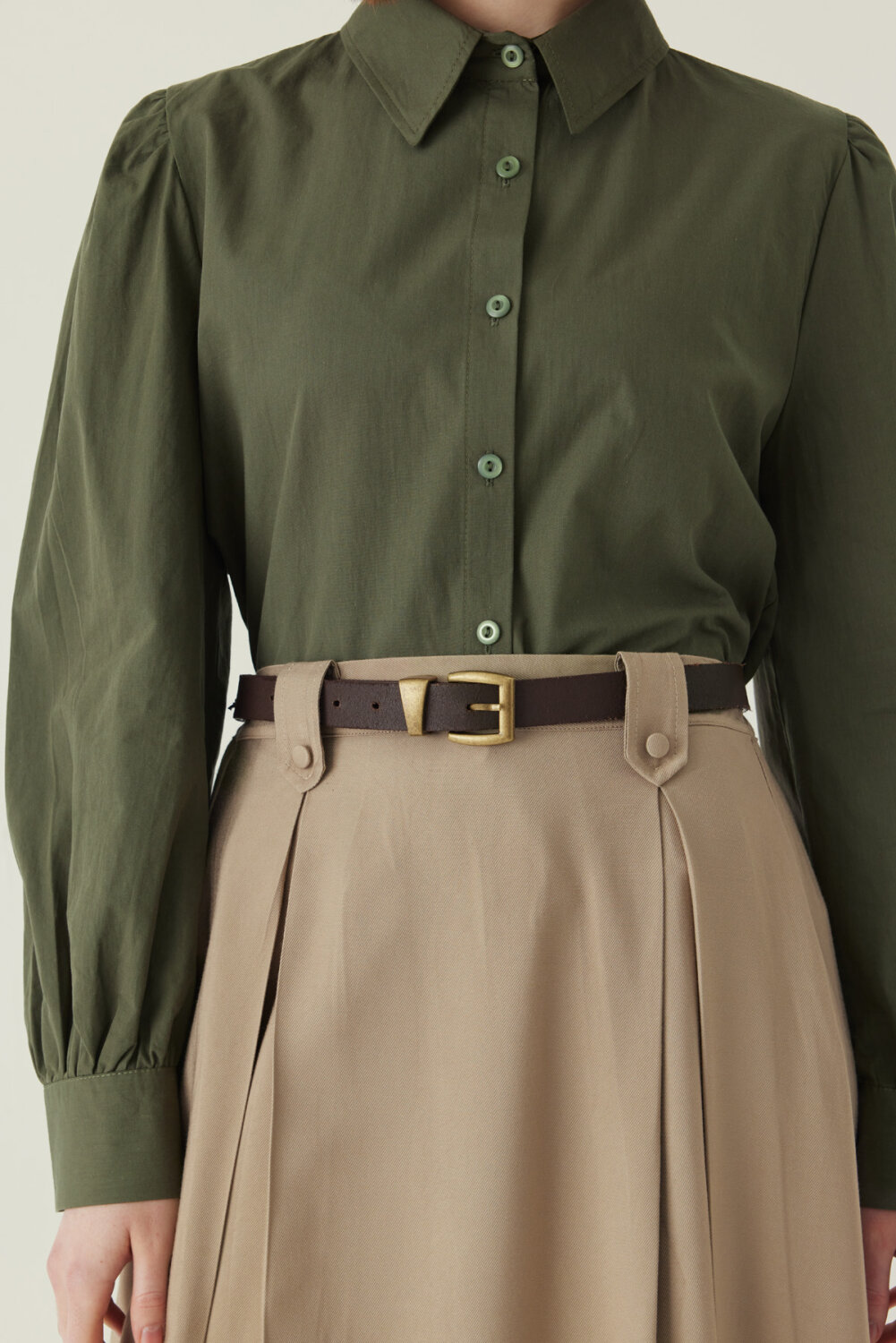 Double-Pleated Tencel Skirt – Soft Khaki - 5