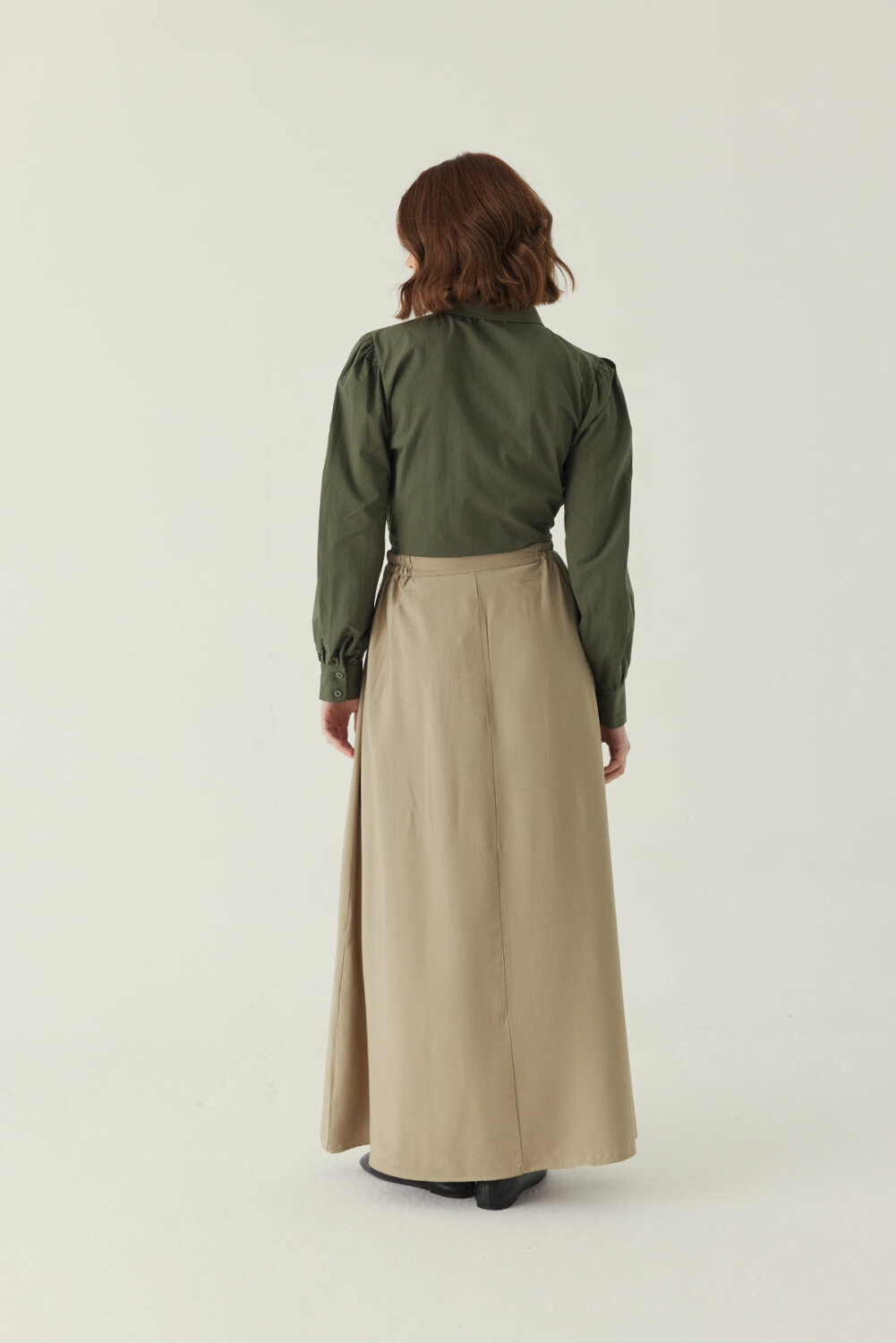 Double-Pleated Tencel Skirt – Soft Khaki - 1