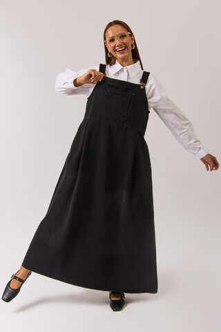 Double Pocket Denim Pinafore Black - 3