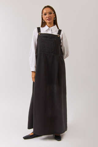 Double Pocket Denim Pinafore Black - 4