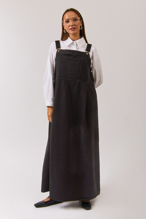 Double Pocket Denim Pinafore Black - 4
