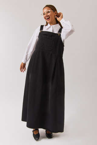 Double Pocket Denim Pinafore Black - 5