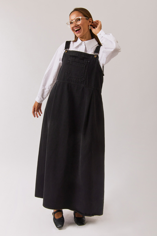 Double Pocket Denim Pinafore Black - 5