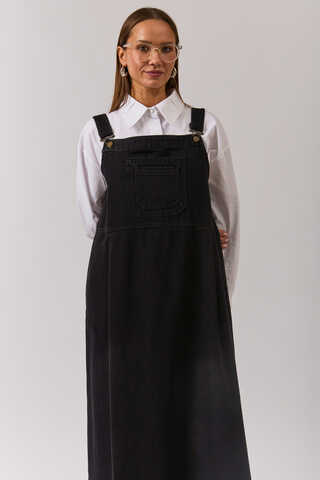 Double Pocket Denim Pinafore Black - 6