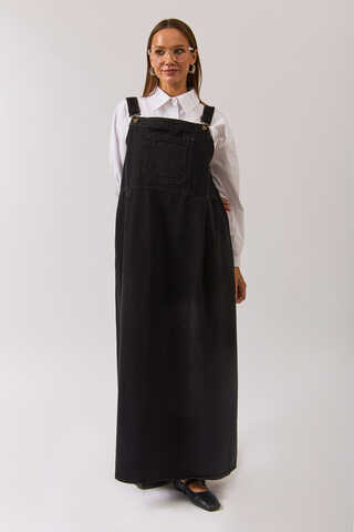 Double Pocket Denim Pinafore Black - 7