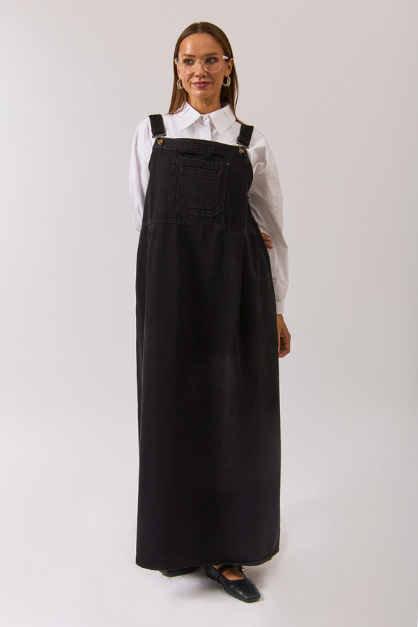 Double Pocket Denim Pinafore Black - 7