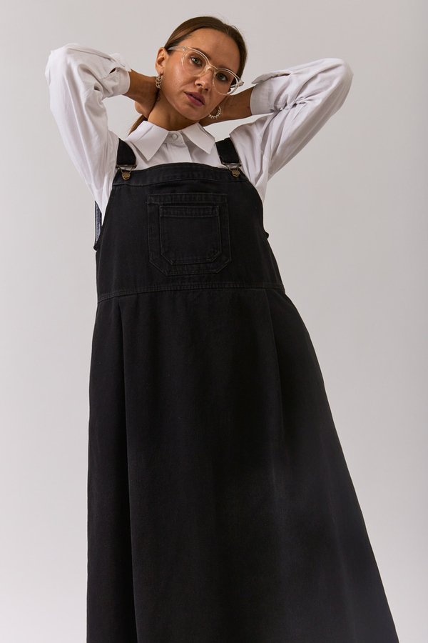 Double Pocket Denim Pinafore Black - 8