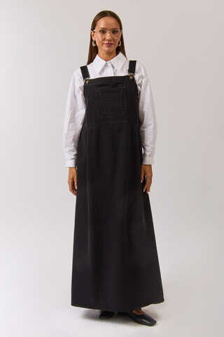 Double Pocket Denim Pinafore Black - 9