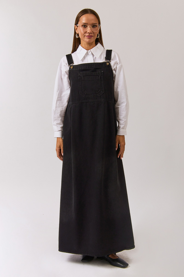 Double Pocket Denim Pinafore Black - 9